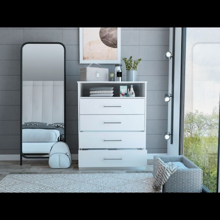 Tuhome Continental Dresser, Superior Top, Four Drawers, One Shelf, White CLB5569